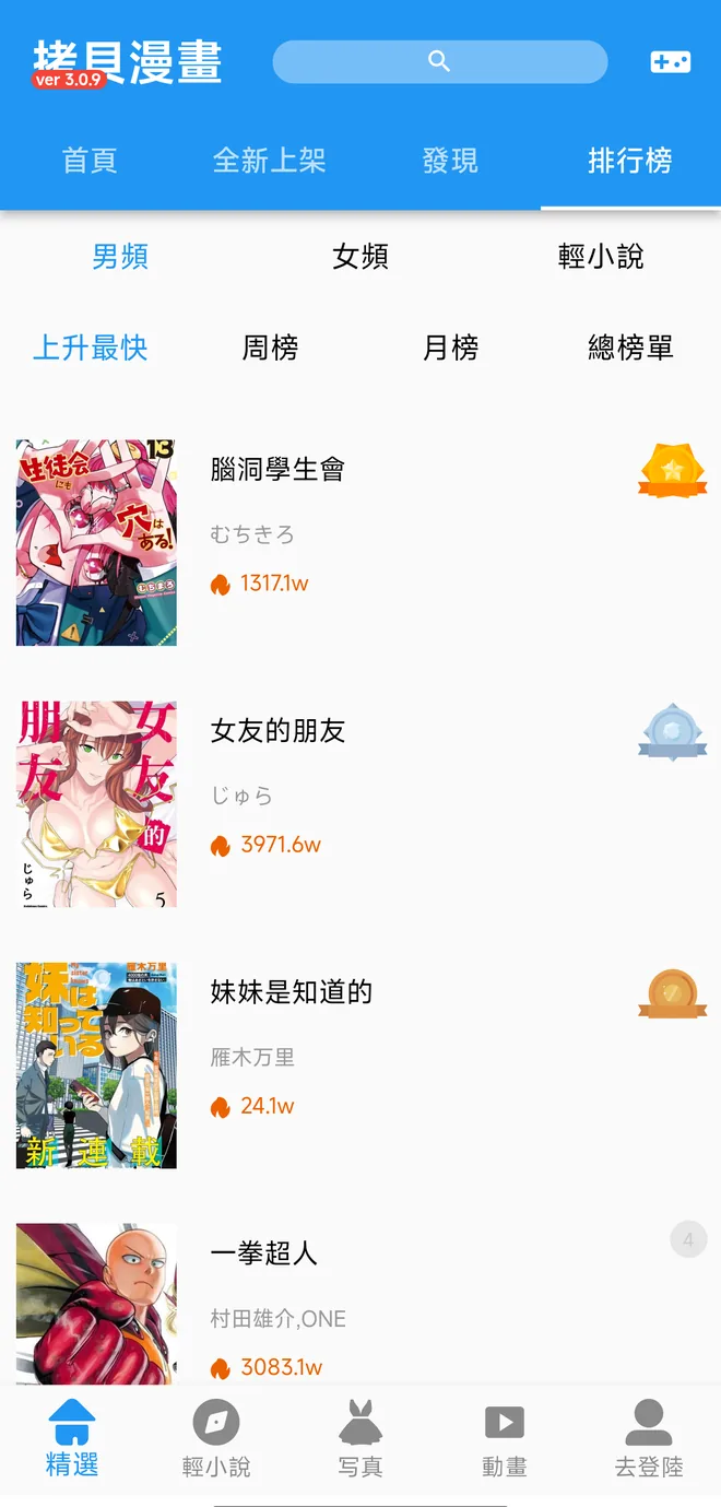 拷贝漫画排行榜：上升最快、周榜、月榜与总榜